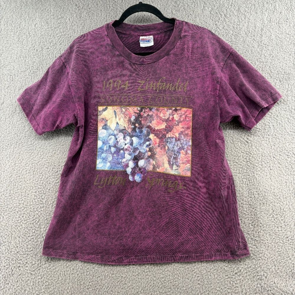 Vintage 1994 Sonoma County Zinfandel Wine Graphic Tee Hanes Beefy-T L Burgundy L